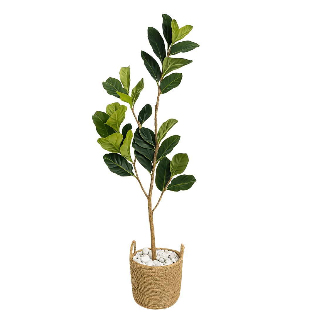 Kunstpflanze - Fikus Tree Kunstpflanze XXL - Studio Verde in einem Topf mit Steinen, pflegeleichte Kunstpflanzen für modernes Wohnen.