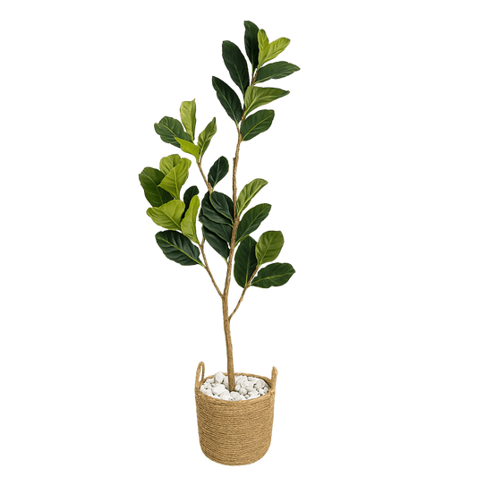 Kunstpflanze - Fikus Tree Kunstpflanze XXL - Studio Verde in einem Topf mit Steinen, pflegeleichte Kunstpflanzen für modernes Wohnen.